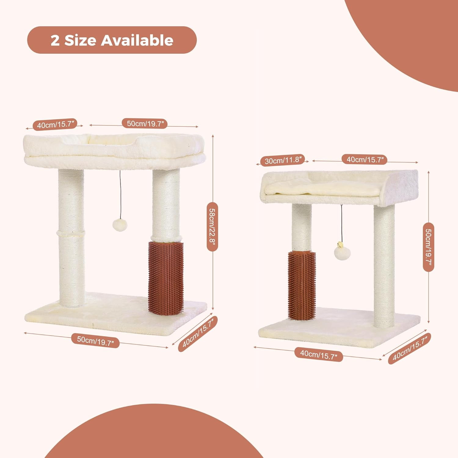 Cat Tree Tower for Large Cats Cat Scratching Post with Cat Self Groomer,Top Bed, Thick Scratch Post Danging Ball Great for Indoor Cats