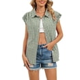 thumbnail image 2 of Njagoc3 Women Plaid Sleeveless Shirt Casual Button Down Collared Top, 2 of 6