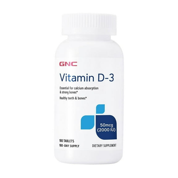 GNC Vitamin D-3 50mcg, 180 Tablets, Supports Healthy Bones and Teeth