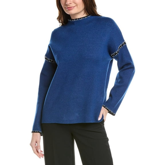 T Tahari womens  Novelty Embroidery Stitch Pullover, XL, Blue
