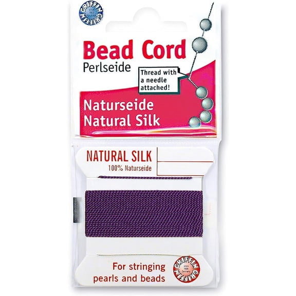 Griffin Silk Bead Cord Perlseide - Amethyst Color - Size 4 (0.60mm) - 2 meters per card - Stainless Steel Needle Attached – For Knotting Pearls, Gemstones, Crystals and Beads