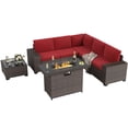 thumbnail image 5 of STARY 7 Pieces Outdoor Conversation Set With Fire Pit Table, Wide Armrests Outdoor Modular Wicker Furniture Set, Red, 5 of 10