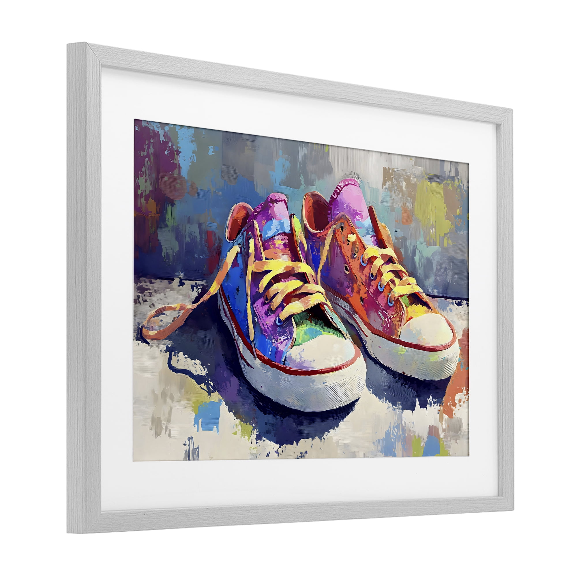 Stupell Industries Colorful Low Top Sneakers Gray Framed Print Under Glass, design by Creative Studio