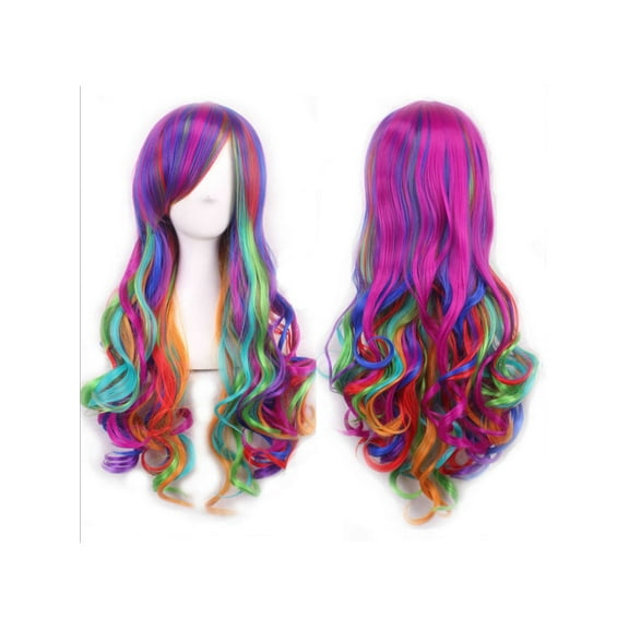 INTSUPERMAI Multi-Color 80cm Long Curly Wigs Cosplay Costume Hair Anime Party Wig