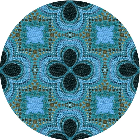 Ahgly Company Machine Washable Indoor Round Transitional Medium Teal Green Area Rugs, 8' Round
