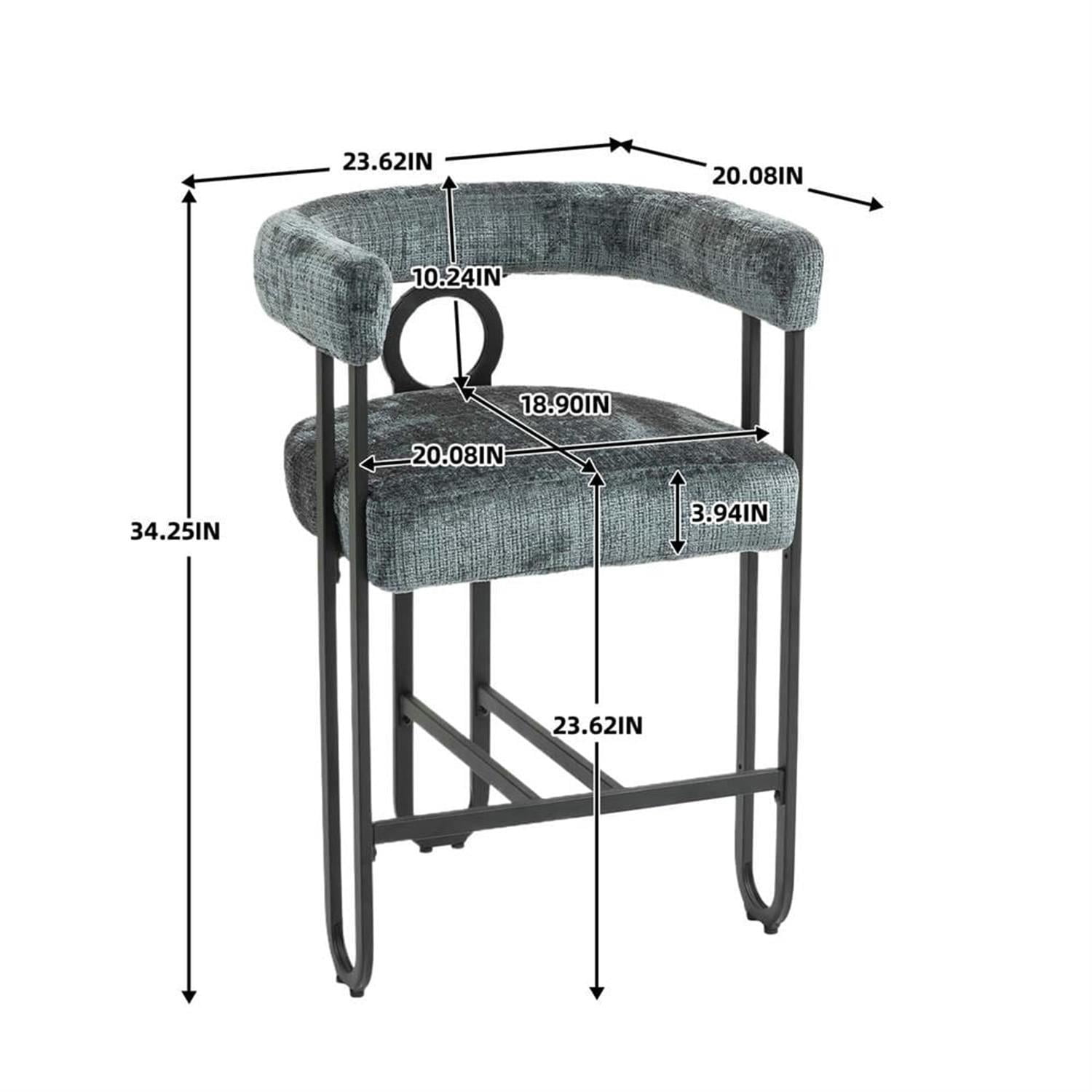 Demi Bonn 34" Counter Height Bar Stools Set of 2, Upholstered Barstools with Back, Kitchen Island Countertop Chairs for Dining Room, Gray