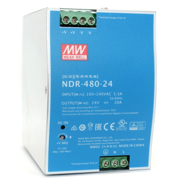 Fuente de alimentación de riel DIN Mean Well NDR-480-24 480W 24V 20A