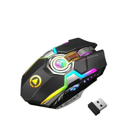 Linyer Wireless Gaming Mouse 2.4GHz Rechargeable USB Receiver 800/1200/1600DPI Adjustable RGB Light Automatic Connection Mice Black