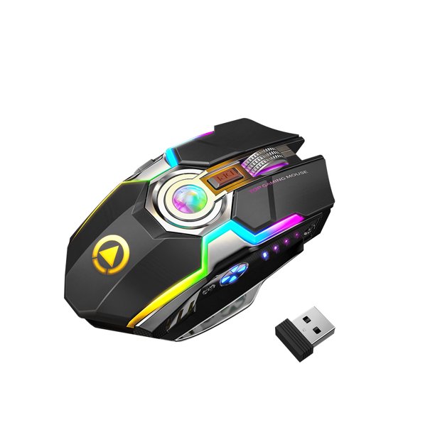 Matsuzay Ratón inalámbrico para juegos, receptor USB de 2,4 GHz, 800/1200/1600DPI, luz RGB, conexión automática, ratón para ordenador portátil Cables de computadora Negro