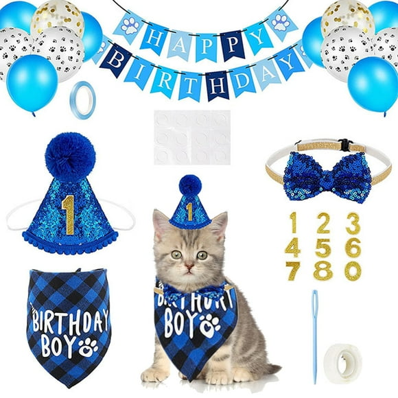 Pet Balloons Set With Bandana Triangle Scarf Letter Banner Hat Pet Birthday Party Supplies For Birthday Decorations