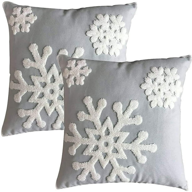 Soft Square Christmas Snowflake Home Decorative Canvas Cotton Embroidery Throw Pillow Covers 18x18 Cushion Covers Pillowcases for Sofa Bed Chair 1 Pair Grey Walmart