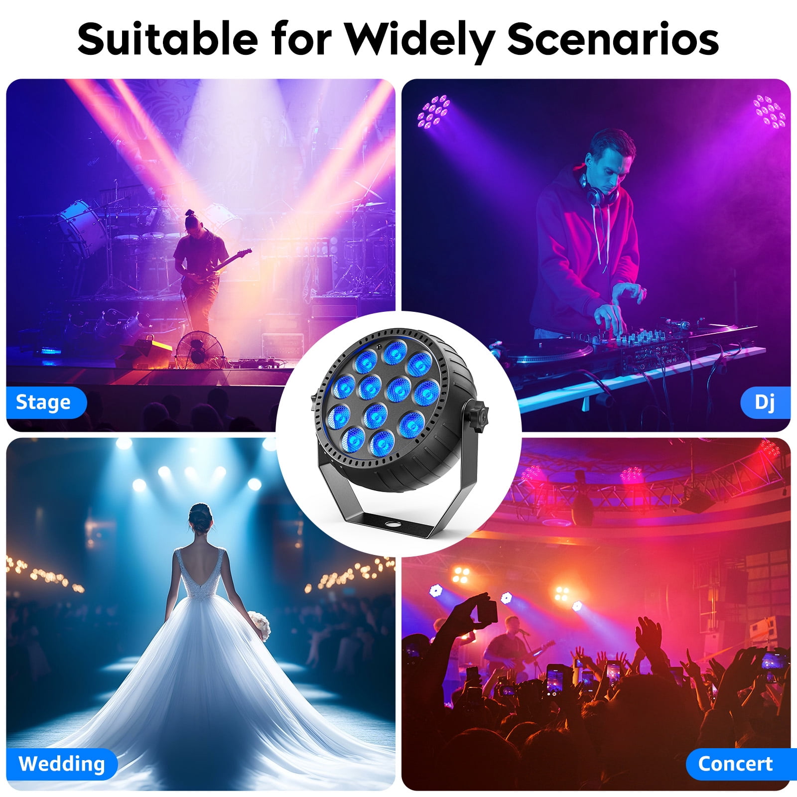 LED Par Lights Rechargeable Stage Light with Remote Control DJ Uplighting for Wedding Party Club Stage Lighting, 4pcs