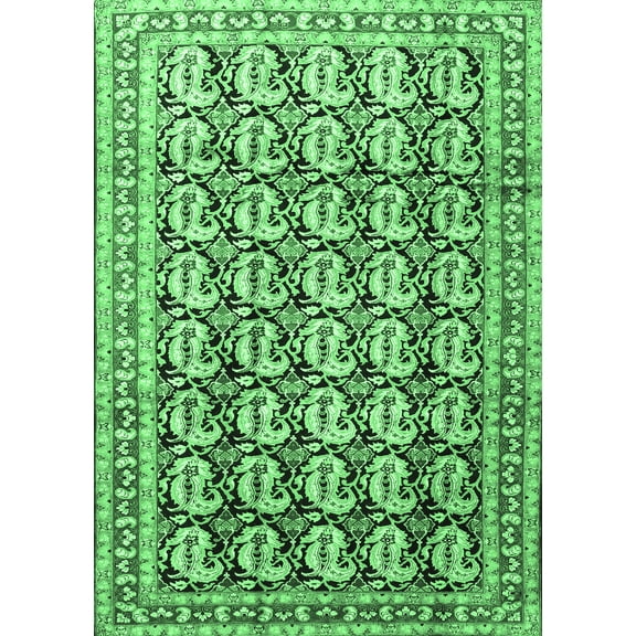 Ahgly Company Indoor Rectangle Persian Emerald Green Traditional Area Rugs, 5' x 7'
