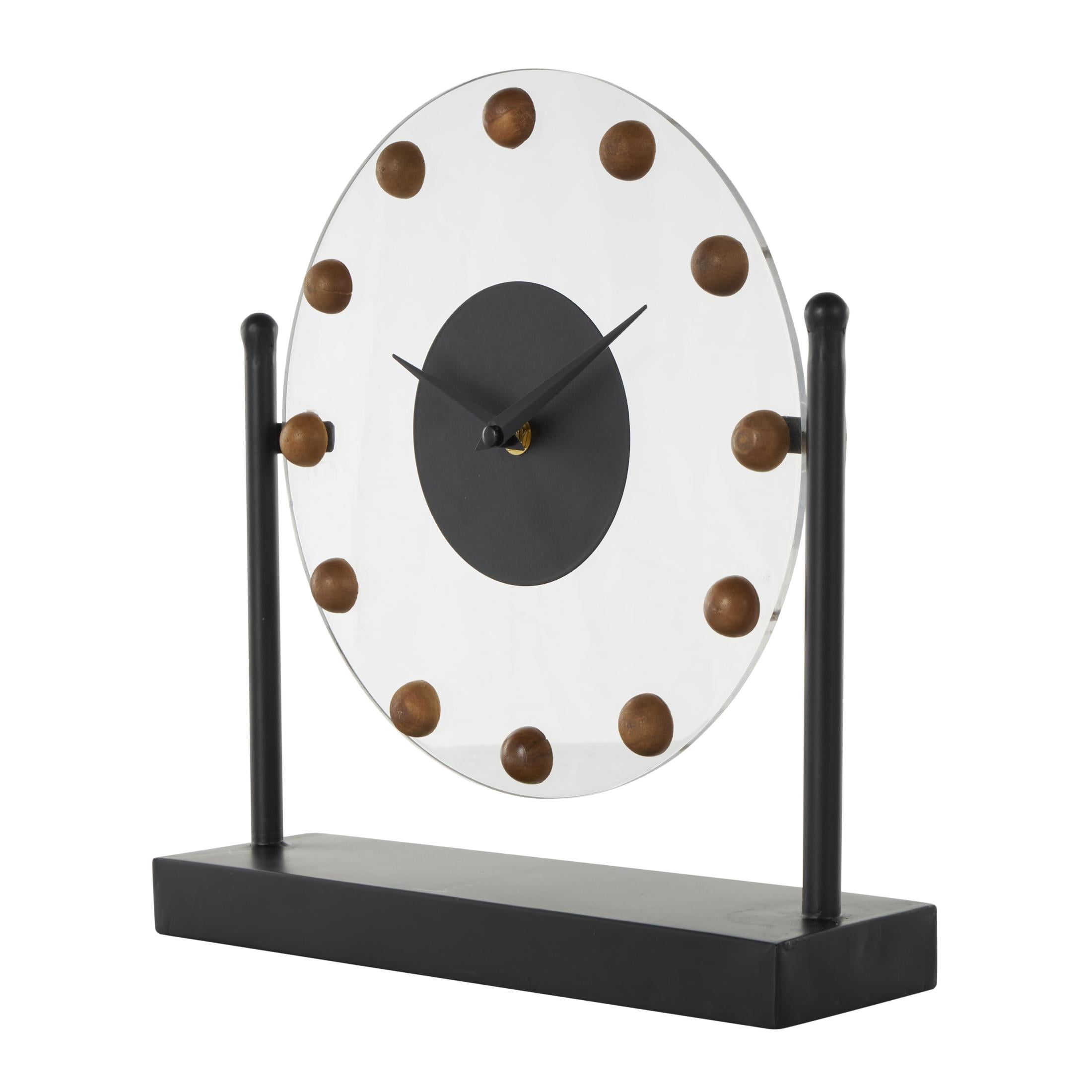 DecMode 11" Black Metal Acrylic Face Clock with Wood Ball Accents