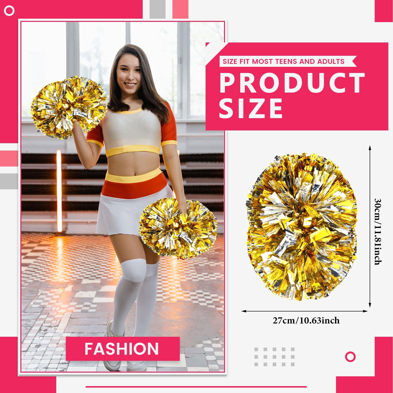 20 Pcs Cheerleading Pom Poms, Cheerleader Pompoms with Handle Style,Fit for Team Spirit Sports Dance Cheering