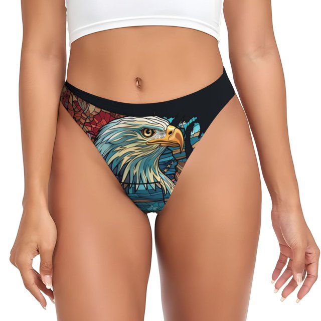 Balery Stained Glass Eagle USA Tangas de Algodón para Mujer con Estampado – Ropa Interior Sexy, Transpirable, G-string-XX-Large