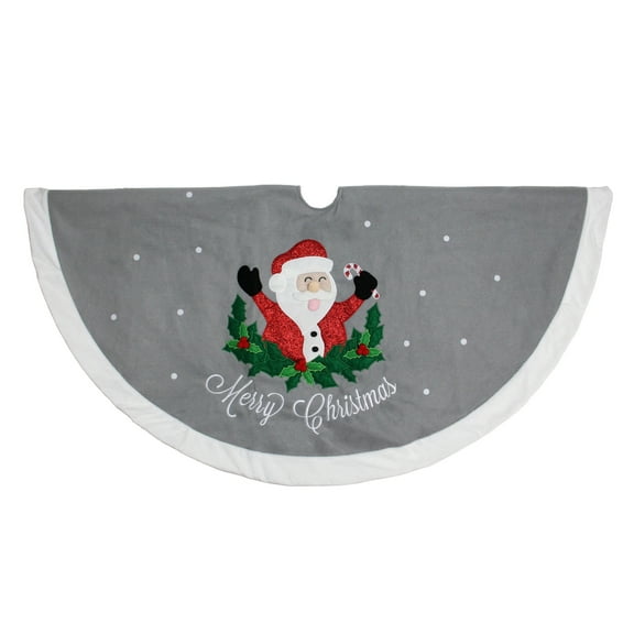 Dyno 48" Gray and White Traditional Happy Santa Christmas Tree Skirt