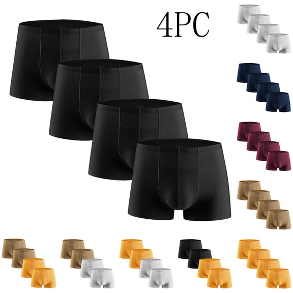 WIZUTIZ 4pcs Ice Silk Men Pouch Underwear Soft Sports Seamless Boxer Briefs Sexy Comfy Waistband Fitness Athletic Underpants