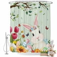 thumbnail image 2 of Shower Curtain for Bathroom Easter Pastoral Flower Rabbit Waterproof Bath Curtains Shower Curtains with Hooks,Spring Plant Leaf Green Wooden Bathroom Curtain Privacy Drapes for Bathtubs 72x72in, 2 of 8