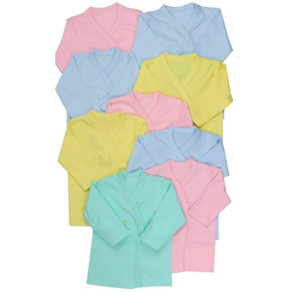ToBeInStyle Girl's 4-Pack Long Sleeve Ultra-Soft Cotton Kimono Wrap Tee Shirt Top - Pastel - 0-3 Months