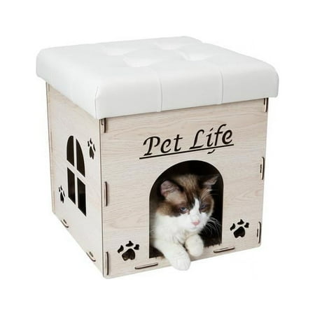 UPC: 0858342144018 | Pet Life FN1WHMD Foldaway Collapsible Designer Cat House Furniture Bench White – One Size