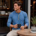 thumbnail image 3 of AZoiNM Men's Henley Neck Long Sleeve T-Shirt Soft Stretch Slim Fit 4 Button Placket Casual Top, 3 of 10