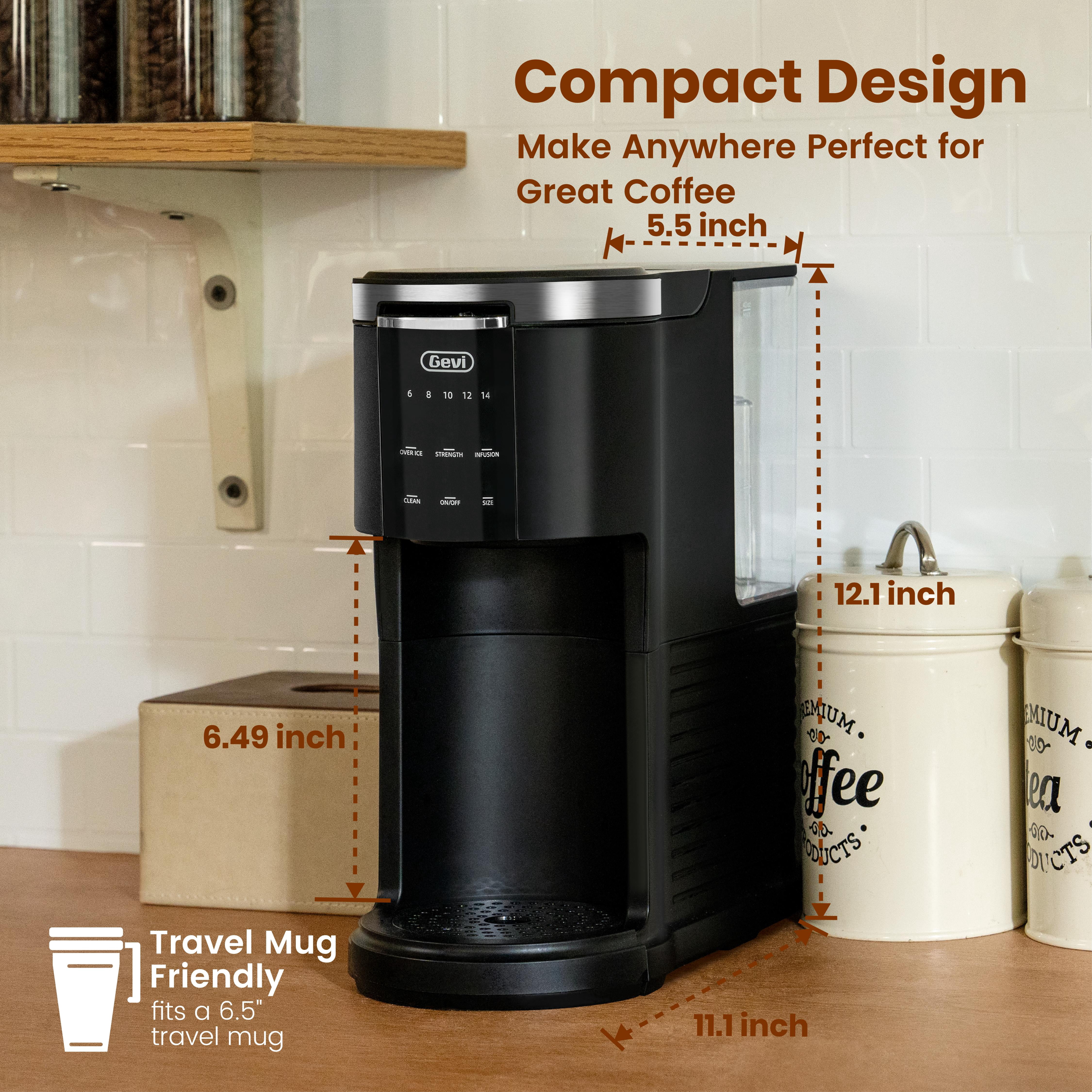 Gevi EzPod Compact Single Serve Coffee Maker, Pod Coffee Maker Compatible with Single-Serve Pods and Ground Coffee, 40 oz Reservoir, Portable, Ideal for Office, Camping, 1000W Iced Coffee Maker