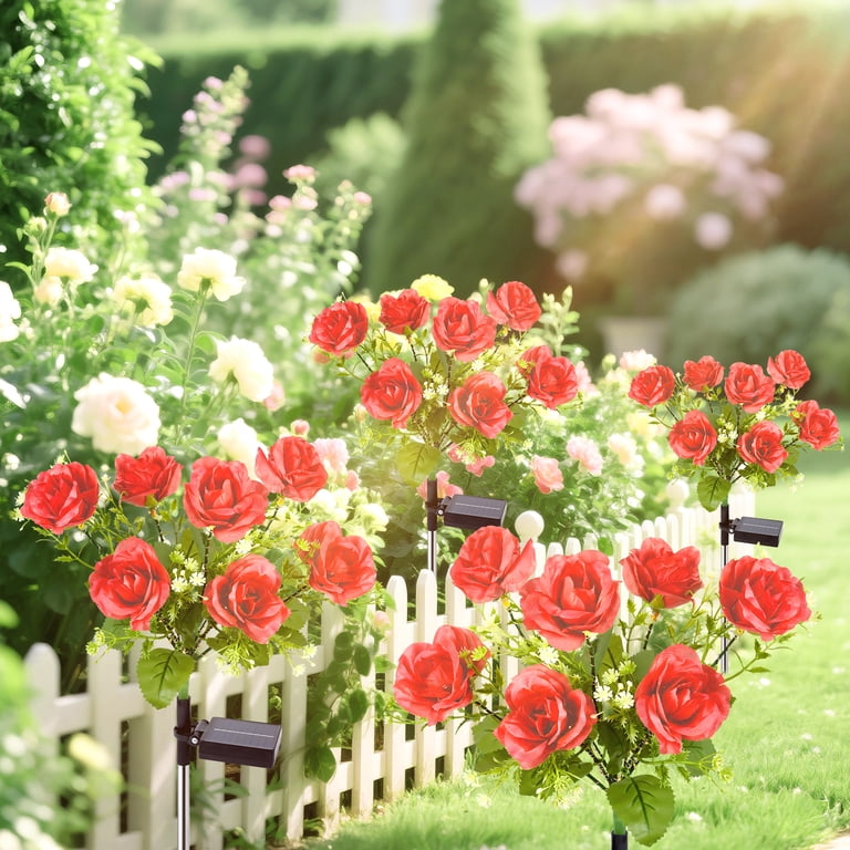Qoosea Solar Rose Lights, 2 Pack 7 Head Red Flowers photo 4