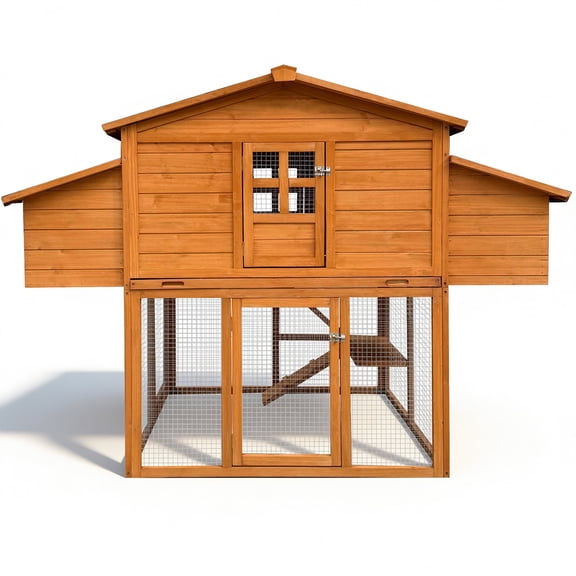 TKBRWU Leakproof Pull-On Tray Wooden Outdoor Chicken Coop with Nesting Box, Orange, Fits 10 Chickens