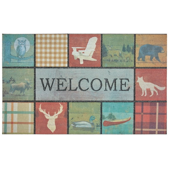 Mohawk Home Doorscapes Mat Welcome Lodge Tiles Mat Scatter, 1'6"x2'6", Grey & Orange