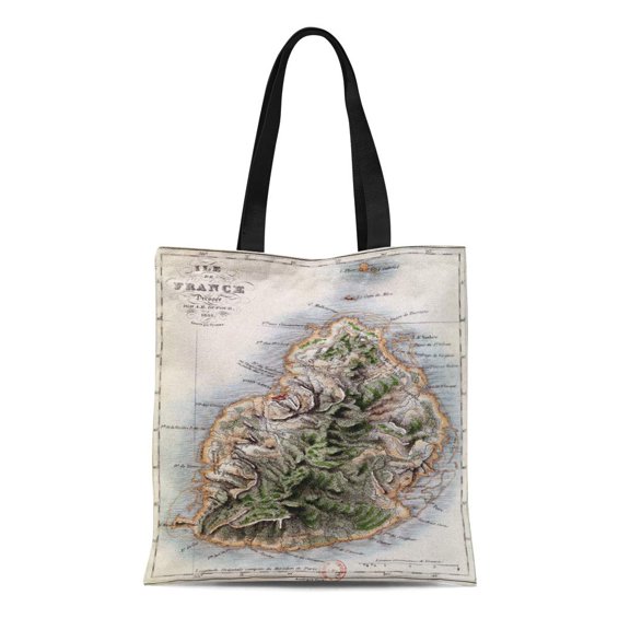SIDONKU Canvas Tote Bag Dufour Map of Mauritius Paul Et 1836 Ile Maurice Reusable Handbag Shoulder Grocery Shopping Bags