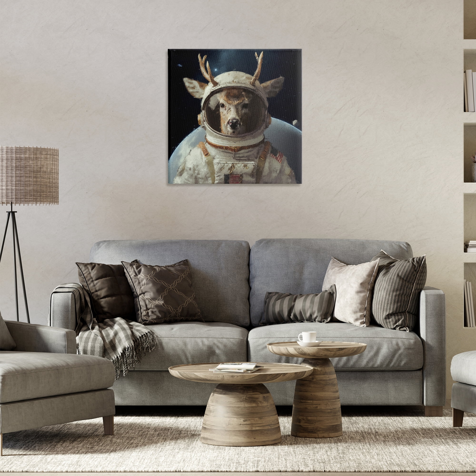 Stupell Industries Space Astronaut Deer Astrology & Stars Painting Wrapped Canvas Art Print Wall Art, 24 x 24