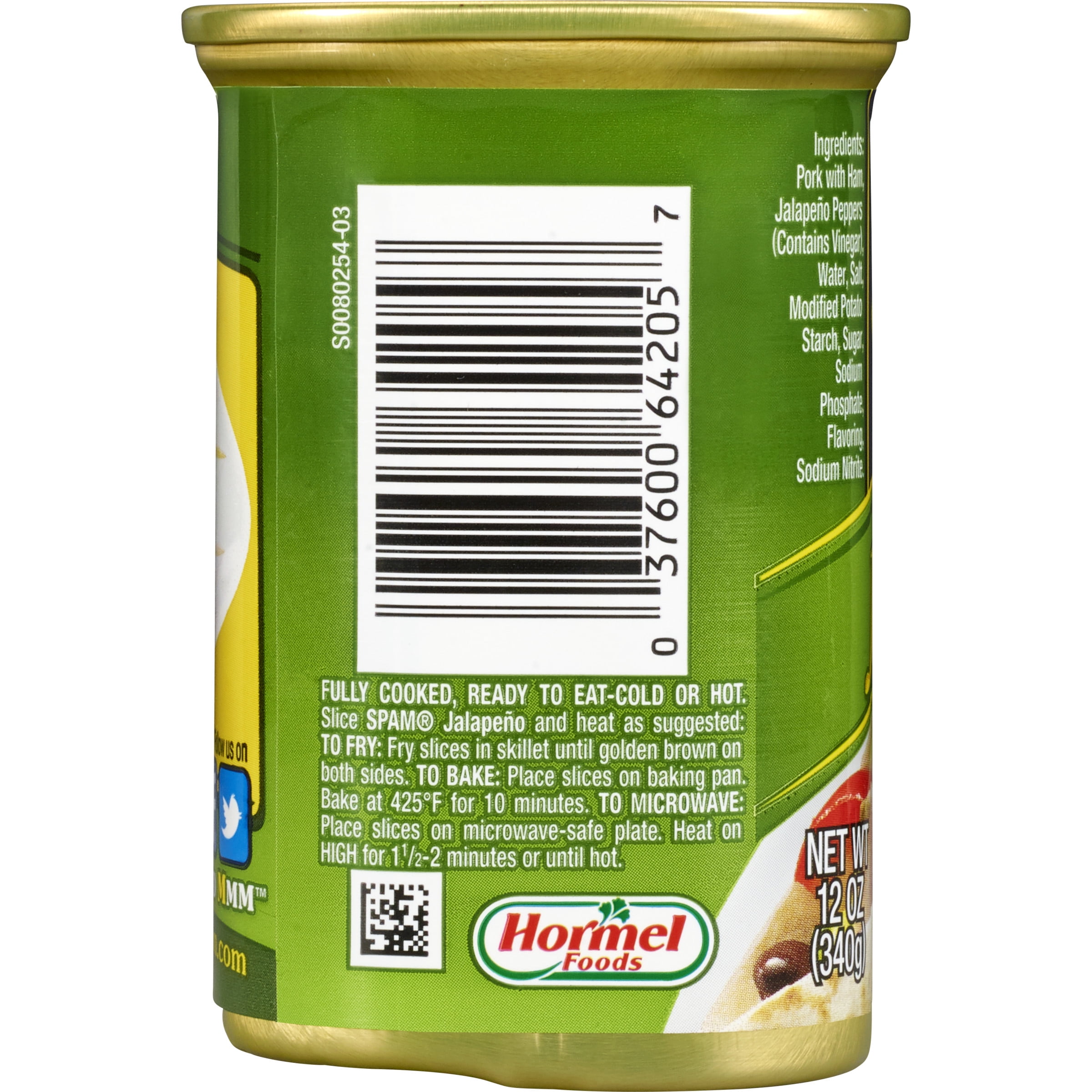 (12 pack) SPAM Jalapeno, Shelf-Stable Meat, 12 oz Aluminum Can