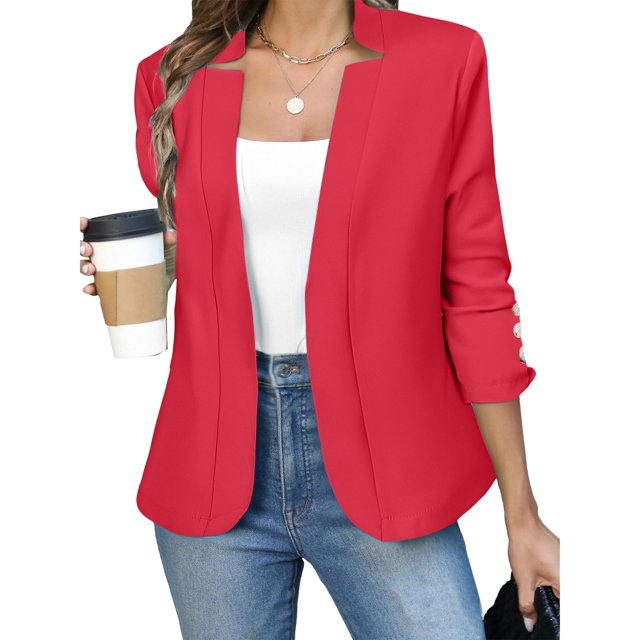 IMENGL Fall long sleeve notch collar cropped cardigan coat brown, Red 3XL, Size M-5XL