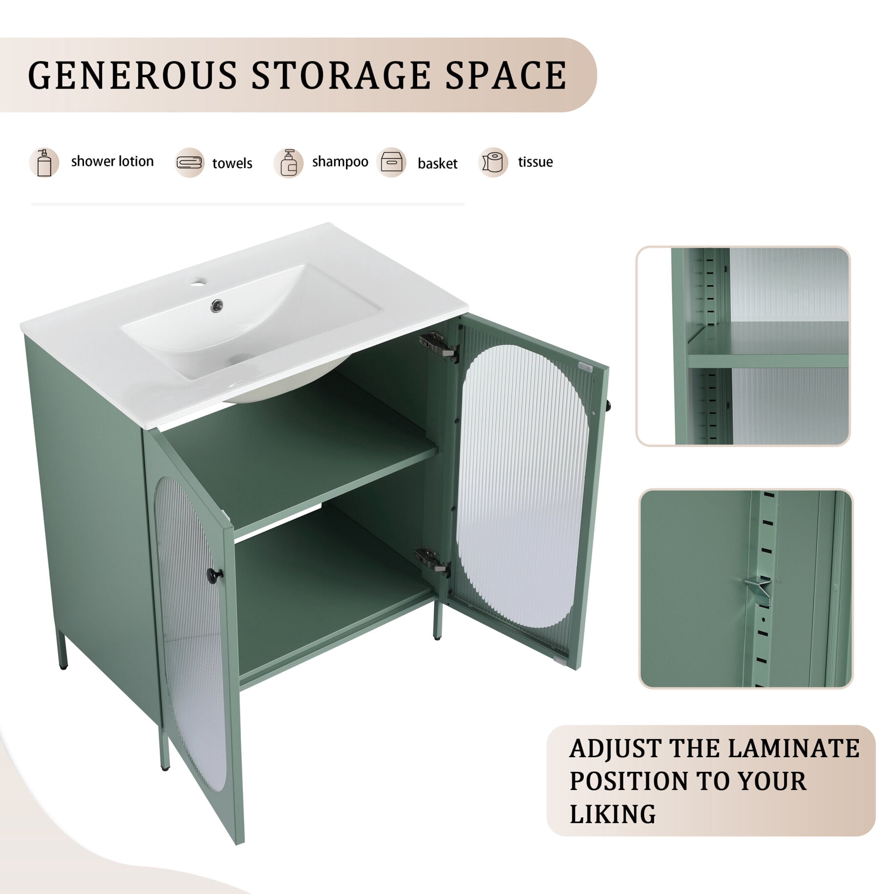30-Inch Freestanding Bathroom Vanity with Ceramic Sink - Modern Design, Adjustable Storage Shelves, Removable Sink Top & Water-Resistant Cabinets for Small Bathrooms & Powder Rooms