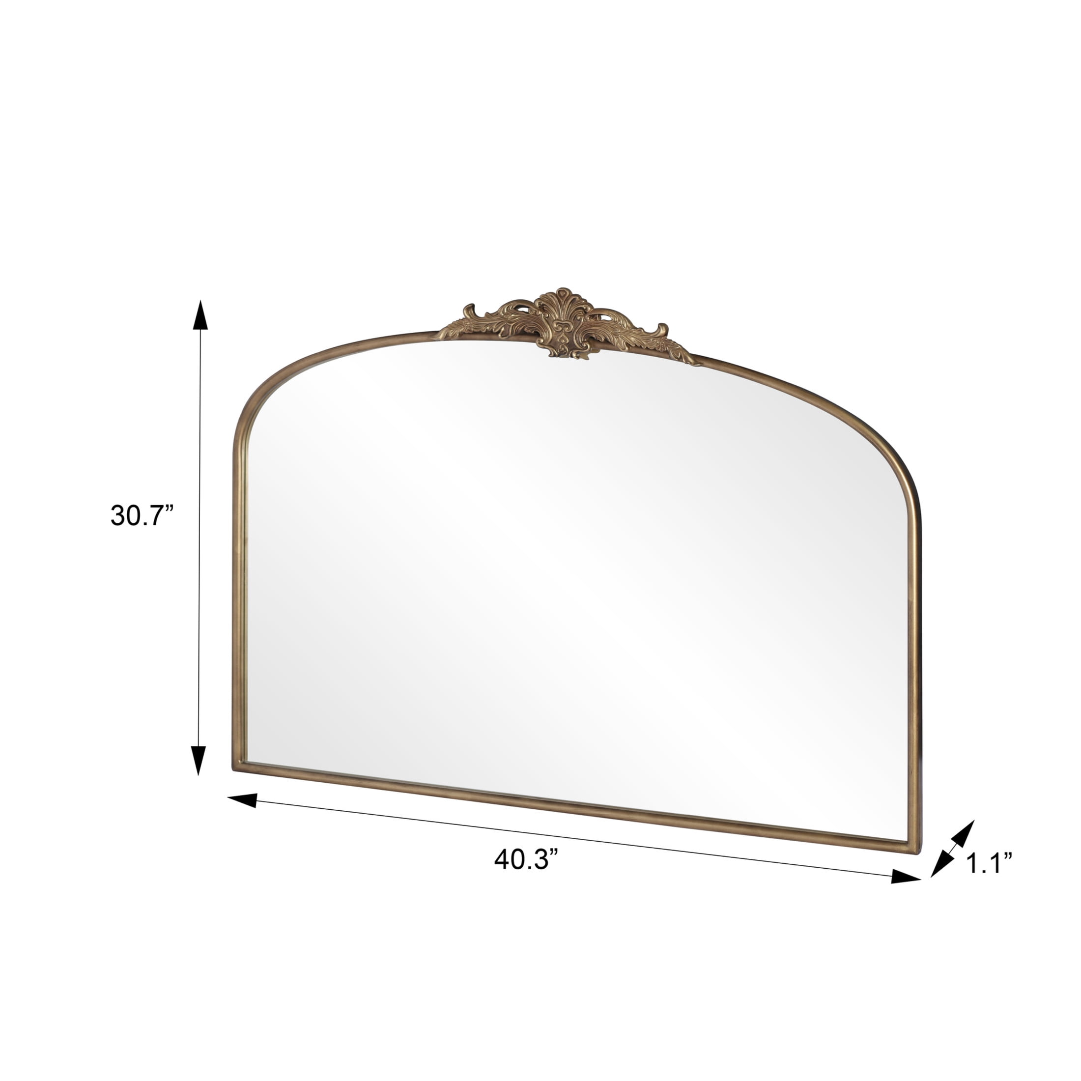 Noble House 40" Arched Vintage Baroque Wall Mirror with Metal Frame, Traditional Ornate for Entryway, Antique Gold