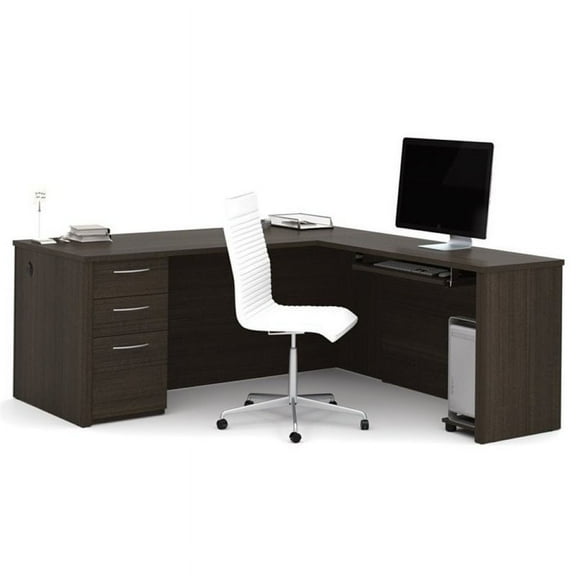 Pemberly Row 71" L Shaped Computer Desk in Dark Chocolate