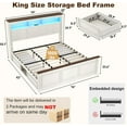 thumbnail image 3 of Blotout Farmhouse King Size Bed Frame with 55" Tall Storage Bookcase Headboard & 4 Drawers, Wood Platform Bed Frame with 24" Roman Colum Footboard, LED Light, Charging Station, No Box Spring Needed, 3 of 9