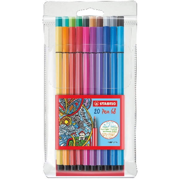Rotulador STABILO Pen 68 con punta de fibra, paquete de 20, punta de 1 mm