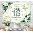 thumbnail image 4 of Sweet 16 Birthday Backdrop Floral Green Roses Glitter Gold Butterfly Princess Girls Sixteen 16th Birthday Theme Party Decoration Banner Bday Cake Table Background, 4 of 5