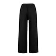thumbnail image 5 of Linen Pants Women Wide Leg Casual Summer Vacation Outfits Travel Beach Pants Elastic Waist Ankle Split with Pockets Black 2XL, 5 of 7