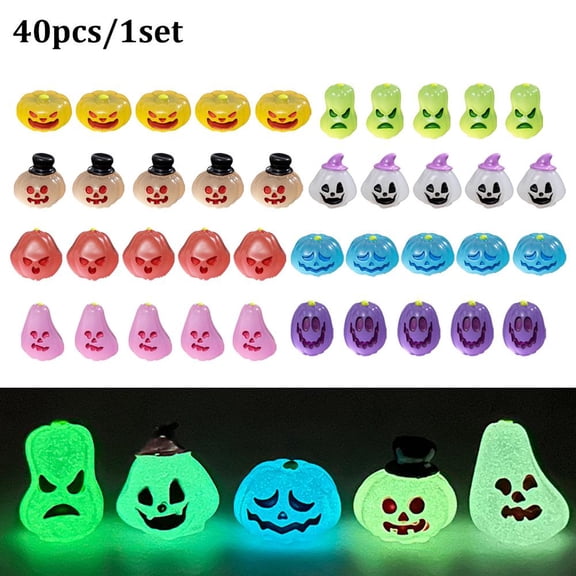 ZOUBAOQ 40 Pcs Luminous Mini Pumpkin Figures, Resin Halloween Decorations for Hide-and-Seek and Table Displays