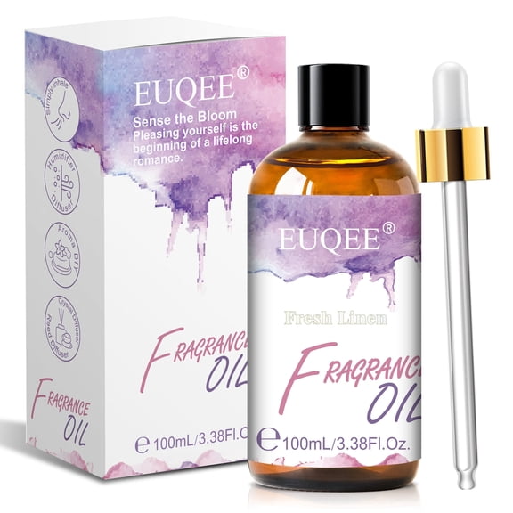 EUQEE Fresh Linen Fragrance Oil, 3.38 fl oz Clean Crisp‑Laundry Scent Oil for Diffusers, Candle Making, Bath Bomb Home Fragrance DIY Craft