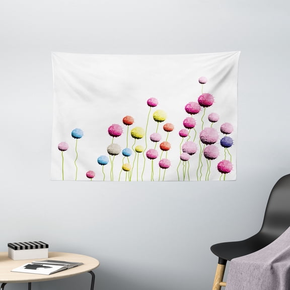 Floral Tapestry, Globe Amaranth Flowers Pattern Nature Beauty Blooms Petals Botany Eco Artful Print, Wall Hanging for Bedroom Living Room Dorm Decor, 60W X 40L Inches, Multicolor, by Ambesonne