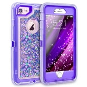 For Apple IPhone 8 / IPhone 7 Tough Defender Sparkling Liquid Glitter Heart Case With Transparent Holster Clip Purple