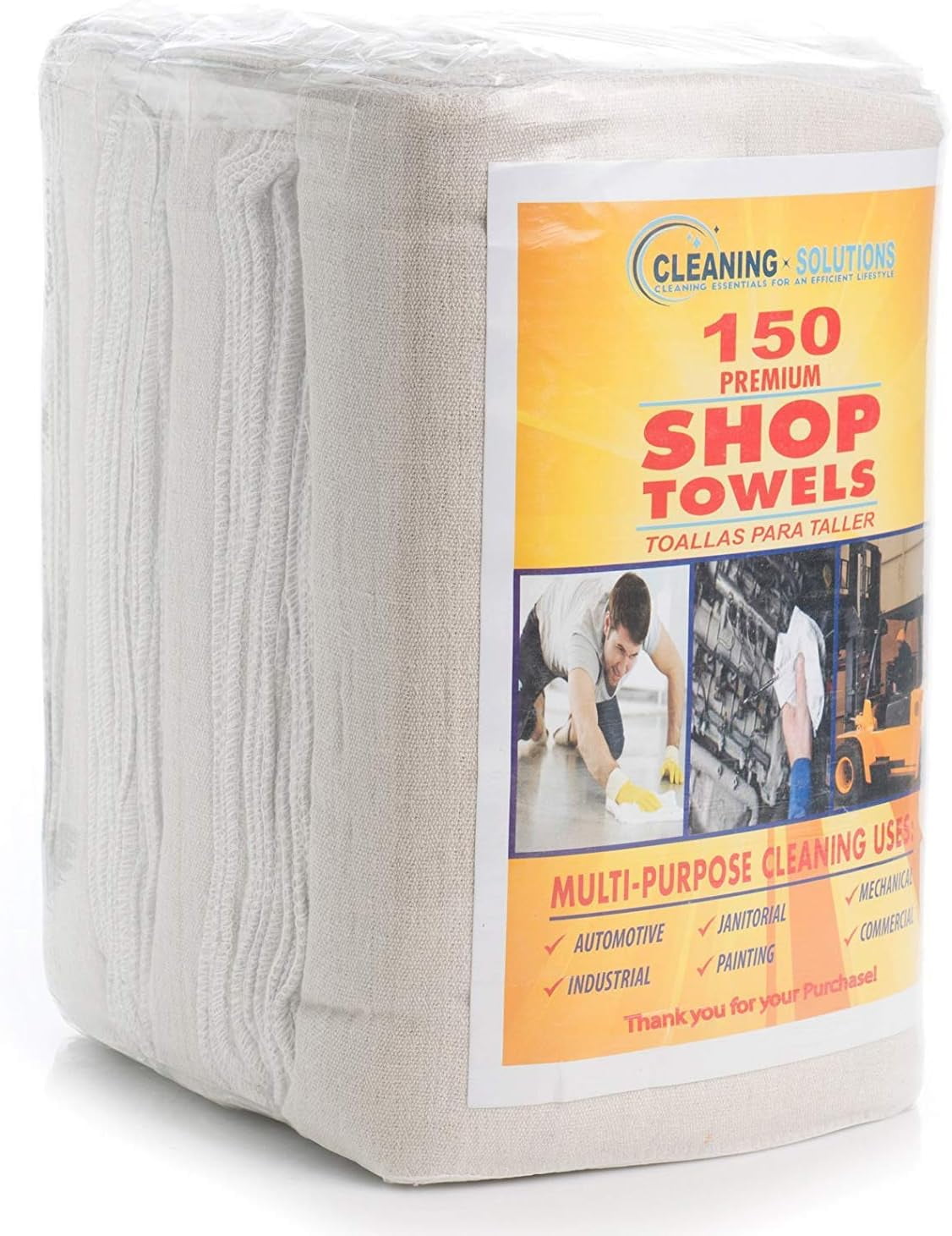 Simpli-Magic Shop Towels White Cotton Rags Multipurpose Cleaning Cloths, 150-Pack