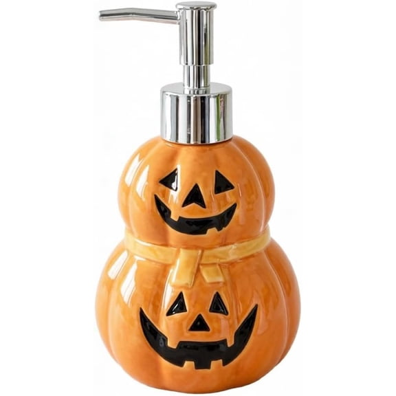 FufuCozy Halloween Soap Dispenser, Ceramic Pumpkin Decor, Seasonal Bathroom Accessory, Static Hand Lotion Pump for Indoor Fall Home Display