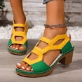 thumbnail image 6 of HomeDM Womens Platform Chunky Heels Sandals Color Block Open Toe Ankle Strap Slides Sandals Summer Dress Shoes, Yellow Size 7.5, 6 of 9