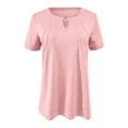 thumbnail image 6 of Women's Casual Solid Color Keyhole Round Neck Loose Short Sleeve T Shirt Top Womens Solid Color Top Womens Long Sleeve Athletic Shirt Short Sleeve T Shirts Women Space T Shirt Active Shirt Woman Large, 6 of 6