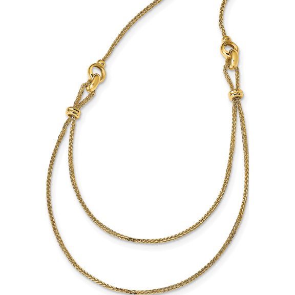 14K Yellow Gold Jbsp's Polished 2 Layer D/C Beaded Necklace (17 X 2) Made In Italy lf1176-17